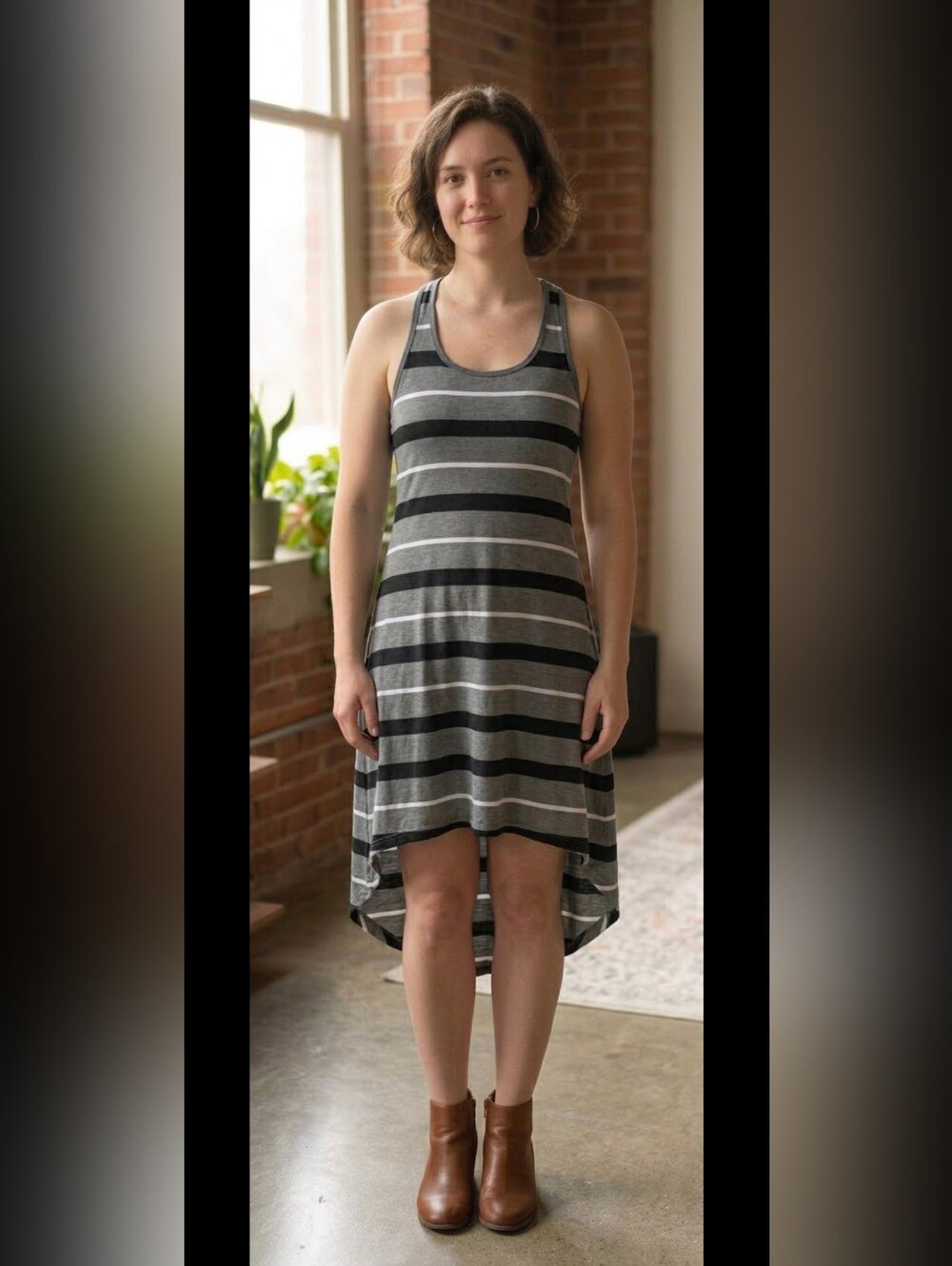 Striped Racerback High-Low Dress - Gray/Black